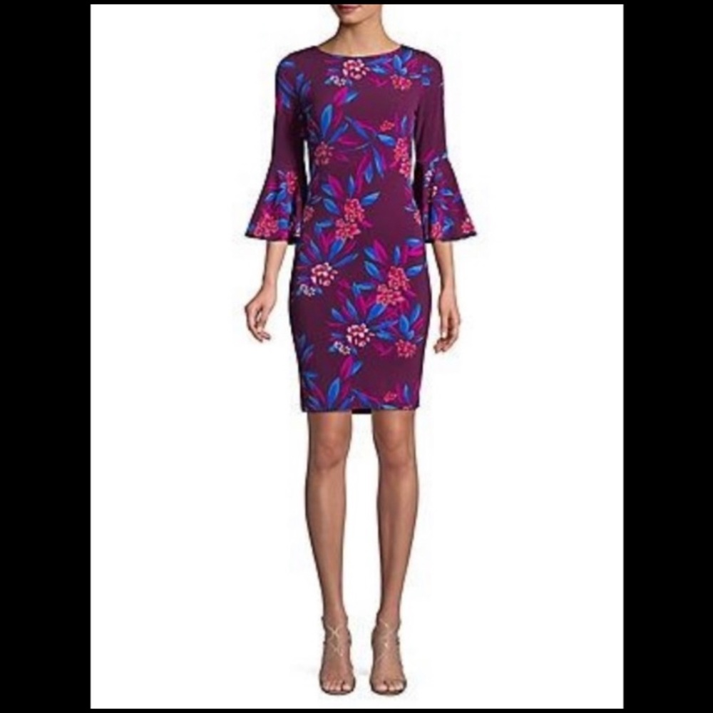 Calvin Klein bell sleeve floral dress, size 8